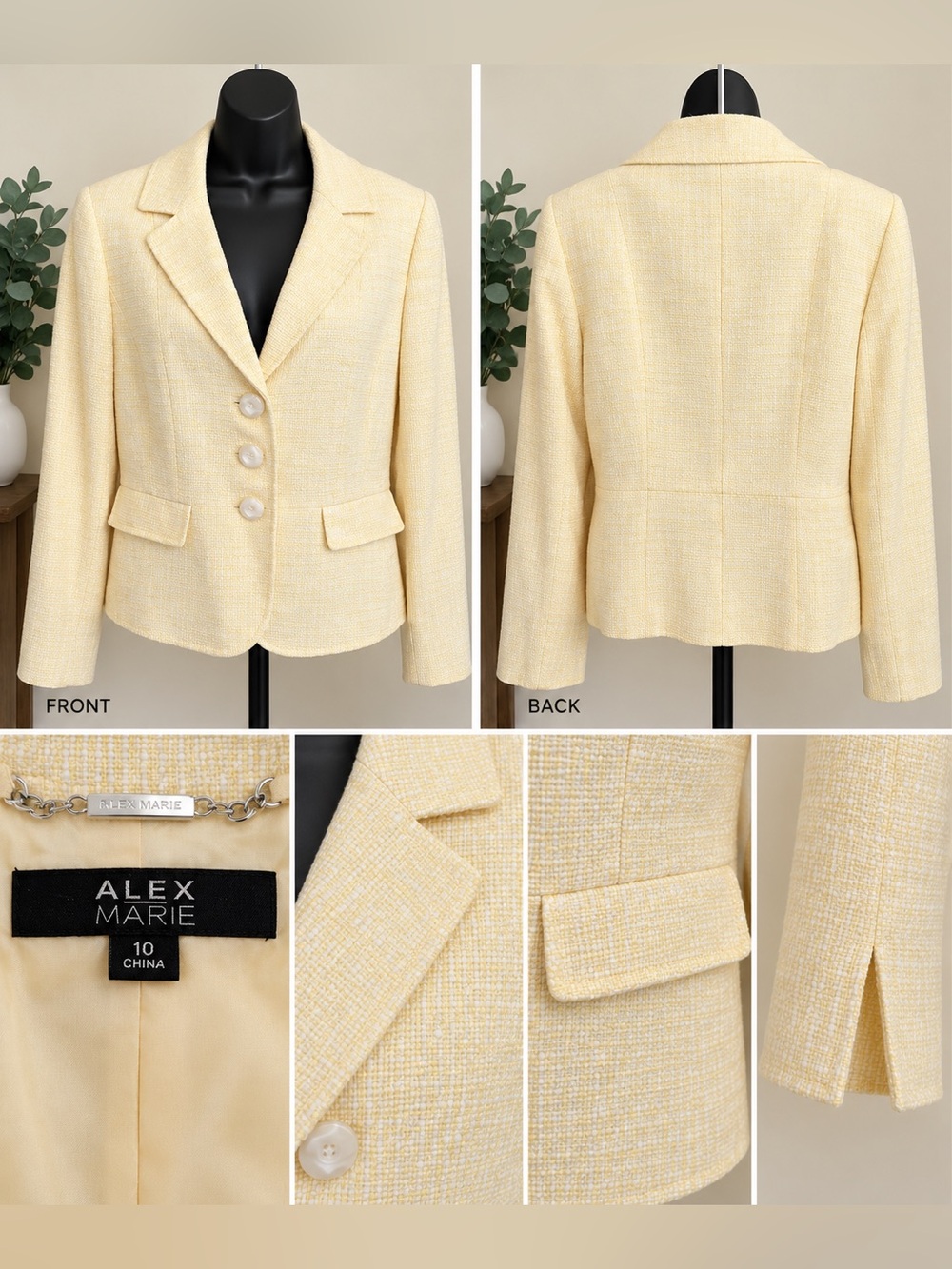 Alex Marie Pale Yellow Tweed Blazer Jacket